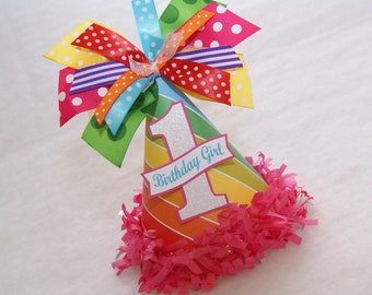 NEW Bright Rainbow Birthday Party Hat - rainbow stripes, polka dots
