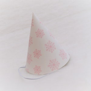 Simple Birthday Party Hat - Pink Snowflakes , Frozen Party, Winter Wonderland Onederland Party