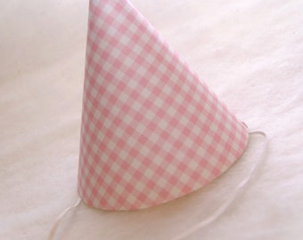 Pink Gingham Simple Party Hat - strawberry picnic birthday party