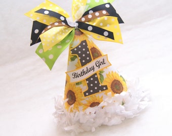 Sunflower Party Hat - sunflowers birthday party, polka dots, you are my sunshine party