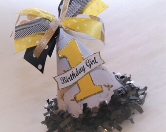 Black, Yellow, and Gold Bee-day Party Hat - Bee party, bee-day party
