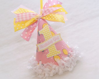Pink Lemonade Party Hat - Lemonade stand birthday party, pink lemonade, lemons, gingham, pink and yellow party