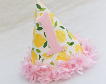 Pink Lemonade Party Hat - Lemonade stand birthday party, pink lemonade, pink and yellow party