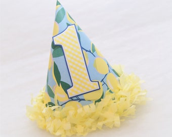 Blue Lemonade Party Hat - Lemonade stand birthday party, lemonade, yellow and blue party