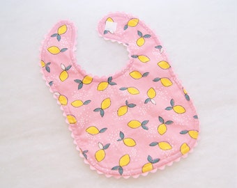 Pink Lemonade Bib - Pink lemons fabric, white minky, pink lemonade birthday party