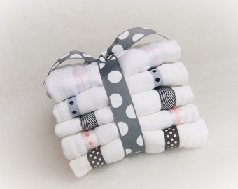 Grey, Pink, and Black Burp Cloth Set - polka dots, arrows, chevron