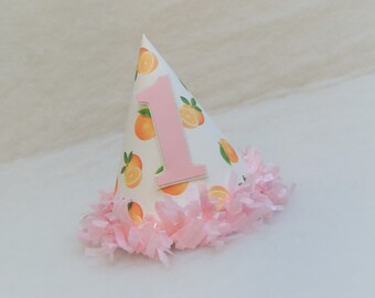 Oranges and Pink Party Hat - Citrus birthday party, clementine party, tutti fruitti party, orange party