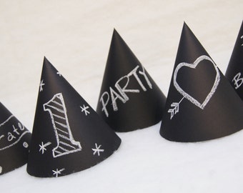 Chalkboard Simple Birthday Party Hats - ready to decorate!  party craft + favor in one!