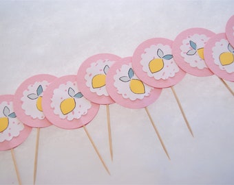 Pink Lemonade Cupcake Toppers - choose your quantity! Pink lemonade birthday party, pink and yellow party, tutti fruitti party