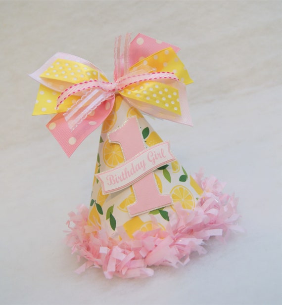Pink Lemonade Party Hat - Lemonade stand birthday party, pink lemonade, lemons, pink and yellow party
