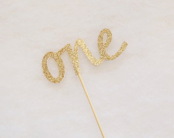 Gold Glitter Birthday Cake Topper - glam first birthday, one