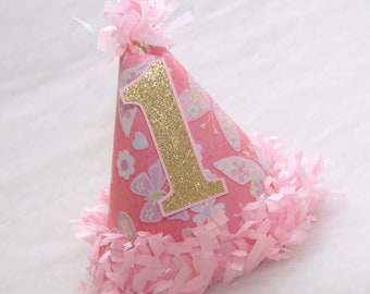 Butterflies Party Hat - butterfly party, pink and gold butterfly birthday