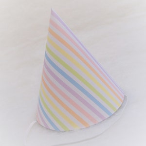 Simple Birthday Party Hat - Pastel Rainbow Stripe - rainbow party, unicorn birthday party, rainbow princess party