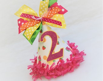 NEW Two-ti Frutti Birthday Party Hat - Watermelon, oranges, pineapples, strawberries, Two-tti Fruitti Party