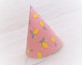Pink Lemonade Simple Party Hat - lemons, pink lemonade birthday, tutti fruitti party, twoti fruitti party