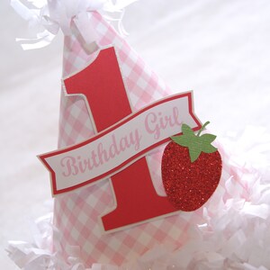Gingham and Strawberries Birthday Party Hat pink and red strawberry shortcake birthday party image 2