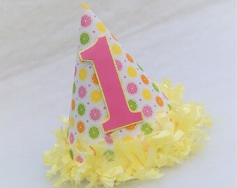 Pink Lemons and Limes Party Hat - Lemonade stand birthday party, citrus party, pink lemonade, pink and yellow party