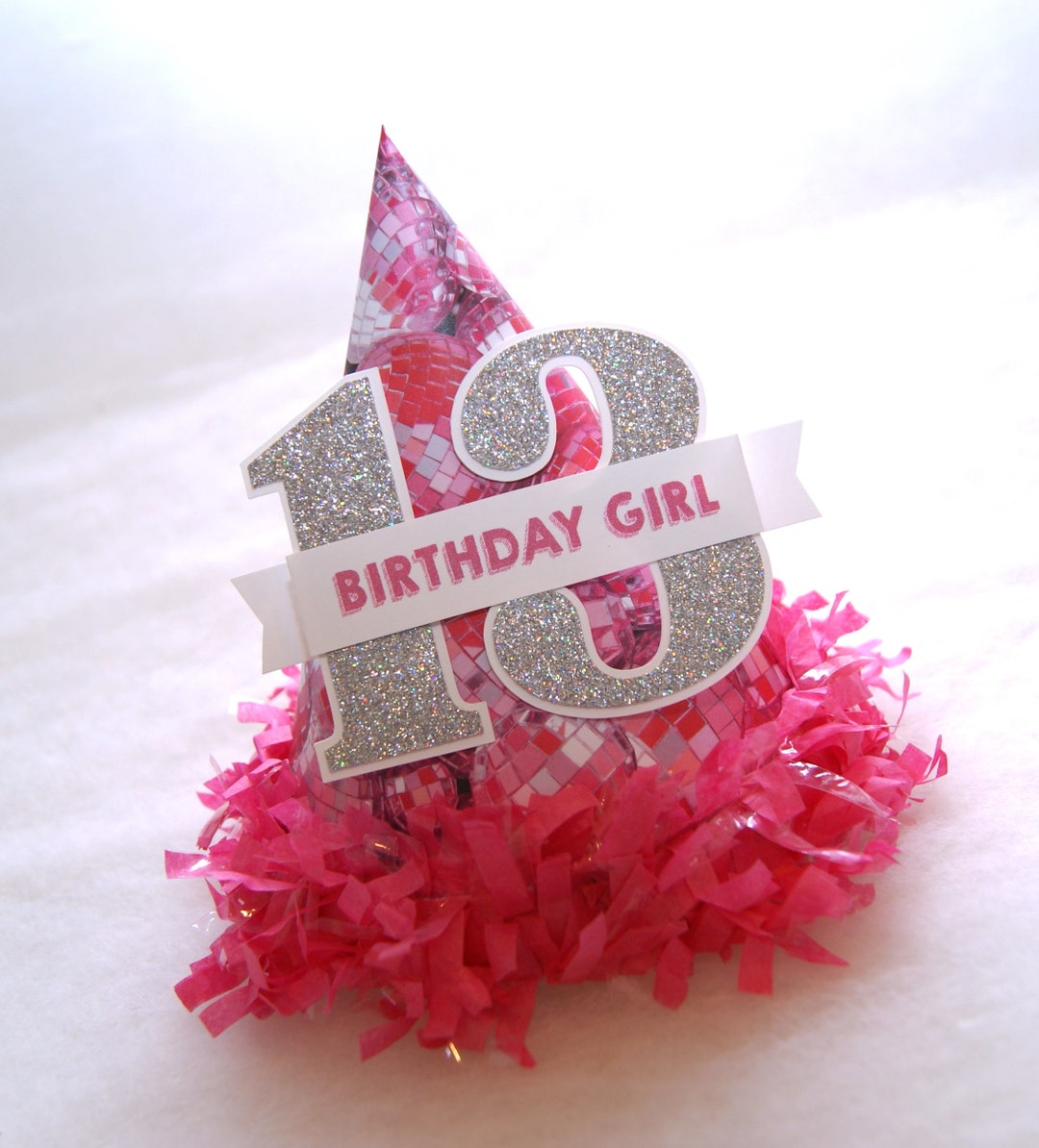 Hot Pink Disco Ball Party Hat Disco Era Party, Silver Glitter, Disco ...