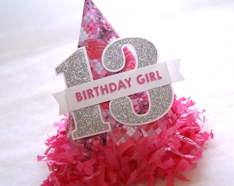 Hot Pink Disco Ball Party Hat - Disco Era Party, Silver Glitter, disco birthday party