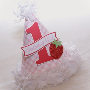 Gingham and Strawberries Birthday Party Hat pink and red strawberry shortcake birthday party image 1