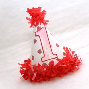 Strawberries Birthday Party Hat - Berry 1st, Sweet one, Berry Sweet, strawberry shortcake birthday party