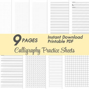 Calligraphy Practice Sheets Template, Calligraphy hand lettering guide sheet,Digital Download, Printable, PDF, Calligraphy Handwriting Paper