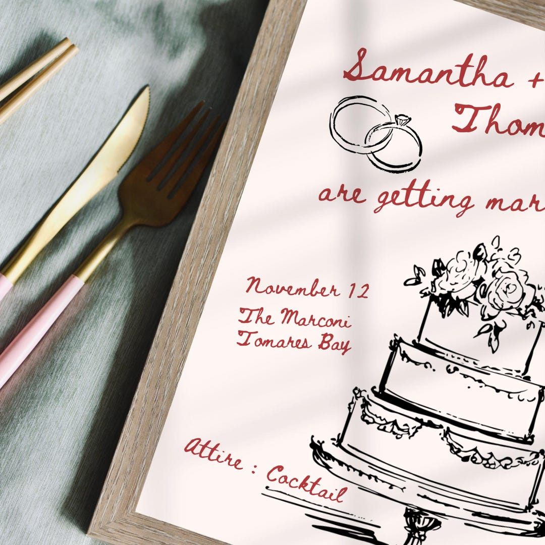 Hand Drawn Wedding Invitation Template | Editable Canva Design (digital ...