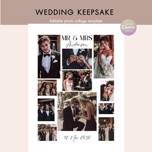 May include: A wedding keepsake template with multiple photos of a couple. The text "WEDDING KEEPSAKE" and "MR. & MRS. Anderson" are displayed. The date "12 Nov 2030" is also visible. The template is designed for photo collage.