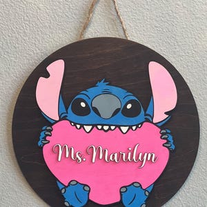 Stitch personalized wood sign. Wall hanger/ 3 D / hand painted lilo & Stitch