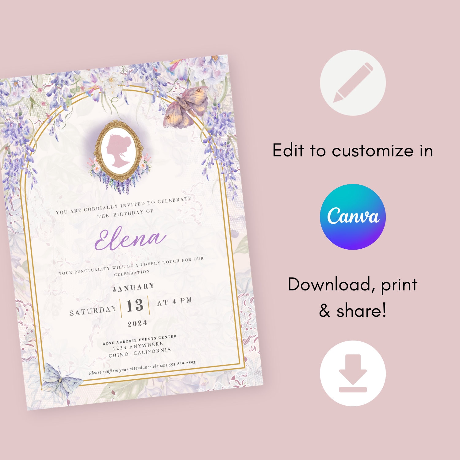 Editable Bridgerton Theme Party Invitation in Lilac Template - Etsy