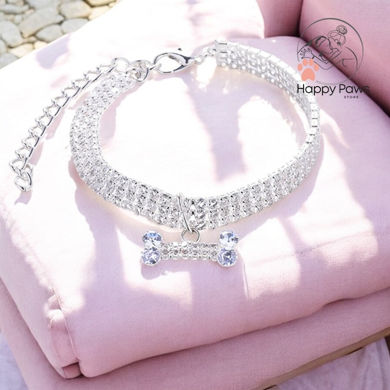 Hundehalsband Mit Strass & Reflektor – Verstellbar, Aus Veloursleder, Für Mittelgroße Hunde