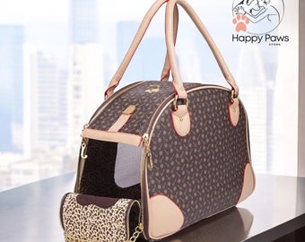 Luxury Embossed PU Leather Pet Carrier – Stylish Dog Travel Tote
