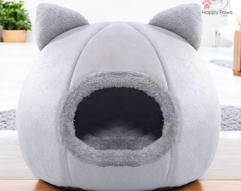 Tenda-caverna de pelúcia autoaquecida para animais de estimação, abrigo aconchegante para gatos e cães de pequeno porte.