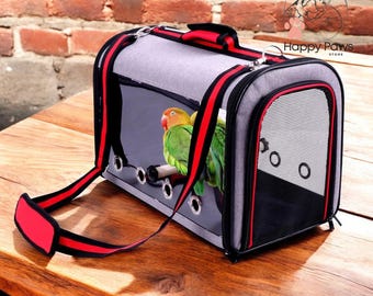 Transportín portátil para loros con percha, bolsa de viaje transpirable para pájaros