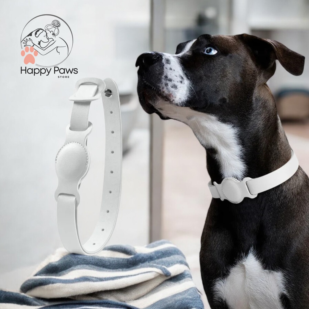 Luxury Leather AirTag Pet Collar for Dogs Cats Adjustable