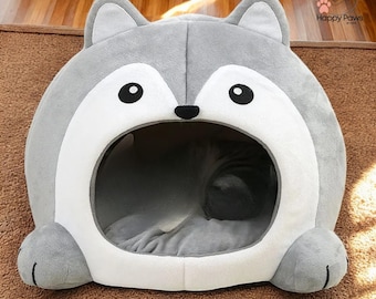 Cama em forma de caverna de pelúcia para animais de estimação – Casinha aconchegante para gatos e cães de pequeno porte, lavável na máquina.
