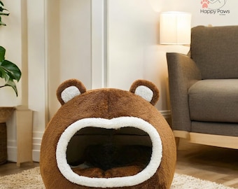 Cueva-cama de felpa para gatos: acogedor nido de invierno para mascotas pequeñas