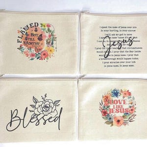 Christian Canvas Zipper Pouch – Inspirational Religious Makeup Bag, Faith Gift for Women, Scripture Cosmetic Pouch, Christian Accessory Gift