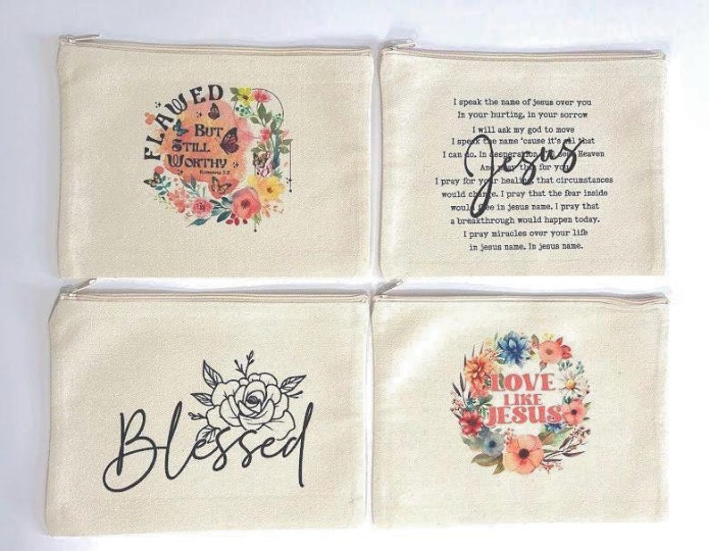 Christian Canvas Zipper Pouch – Inspirational Religious Makeup Bag, Faith Gift for Women, Scripture Cosmetic Pouch, Christian Accessory Gift