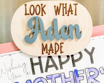 Personalized Kids Artwork Magnet, Acrylic Name Wooden Fridge Magnet