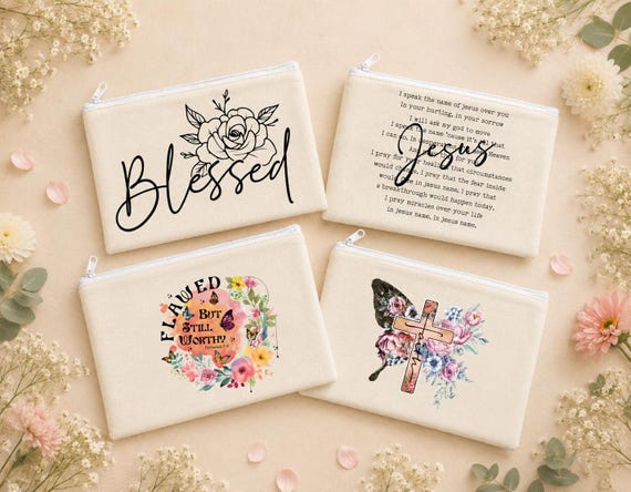 Christian Canvas Zipper Pouch, Religious Cosmetic Bag