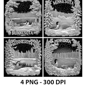 Minnesota Snowy Winter Lake Loon Laser gravieren Datei PNG Minnesota Laser Minnesota Schiefer Minnesota Untersetzer Minnesota Holz Gravur 3D 2D Xtool