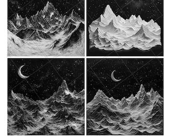 Archivo PNG de grabado láser de montaña nocturna Archivo láser nocturno Archivo de pizarra nocturna Grabado nocturno Archivo de madera nocturna Archivo de grabado nocturno 3D Xtool