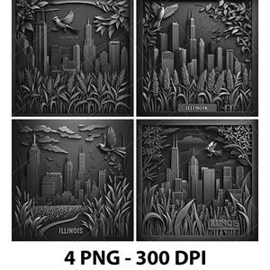 Illinois Amerikaanse staat Chicago Willis Tower lasergravure bestand leisteen png-onderzetter etsen xtool houtverbranding zwart wit cnc Glowforge LightBurn CO2