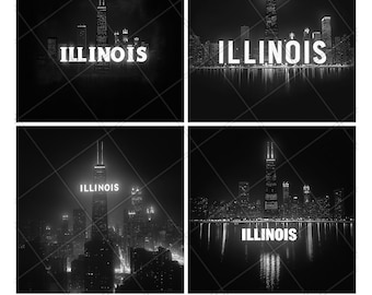 State of Illinois Willis Tower USA Laser Engraved File PNG Illinois Laser Illinois Slate Illinois Coaster Illinois Wood Engrave Illinois 3D
