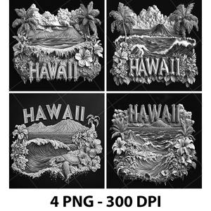 Hawaii USA Sea Turtle Volcano Hibiscus Laser Engraving File Slate PNG Coaster Etch Xtool Wood Burn Black White Cnc Glowforge LightBurn CO2