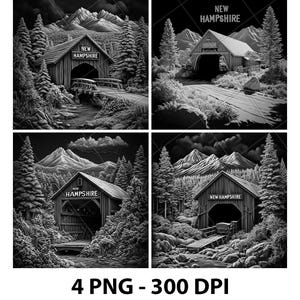 New Hampshire USA Pine Trees Cloud Laser Engraving File Slate PNG Coaster Etch Xtool Wood Burn Black White Cnc Glowforge LightBurn CO2 Diode