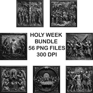 Collezione di pacchetti per la Settimana Santa di Gesù, Pasqua, illusione 3D, file laser PNG, ardesia, incisione, sottobicchiere Xtool, legno, nero, bianco, Glowforge, LightBurn, Co2, CNC
