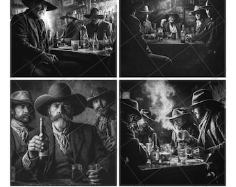 Old West Cowboys Laser Engraved File PNG Beer Pub Laser Beer Pub Slate Beer Pub Coaster Beer Pub Wood Beer Pub Engrave Beer Pub 3D 2D Xtool