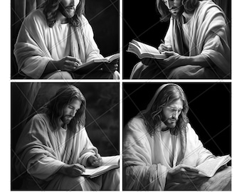 Jesus Reads Bible Laser Engrave File PNG Jesus Laser File Jesus Slate File Jesus Engraving Jesus Wood File Jesus Engrave File 3D 2D Xtool